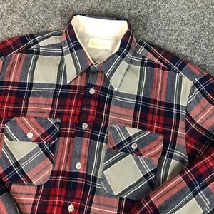 VTG‎ Back Packer Plaid Flannel Shirt Red Blue Long Sleeve Button Up Men's Size L